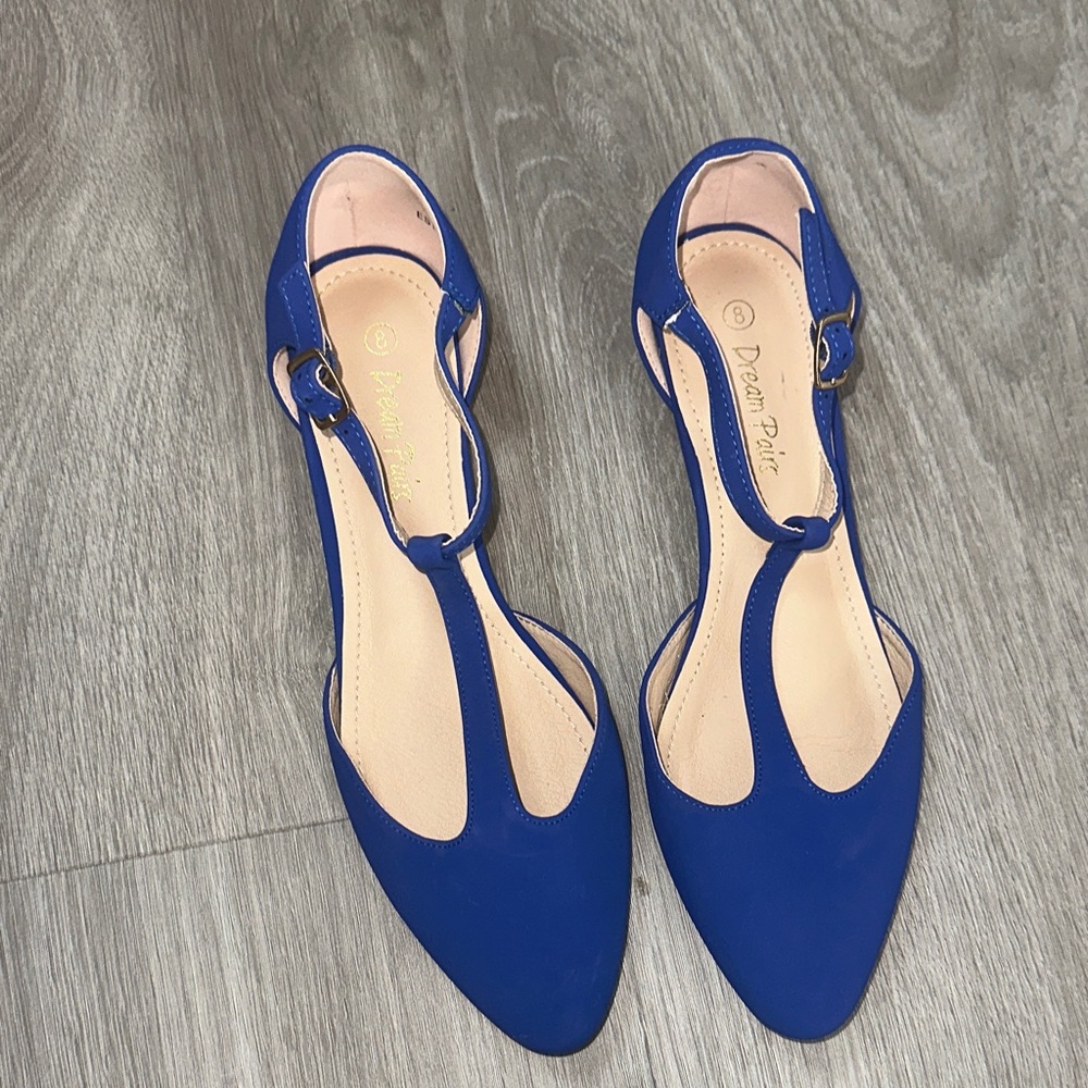 Dream Pairs Women's Royal Blue T-Strap Flats